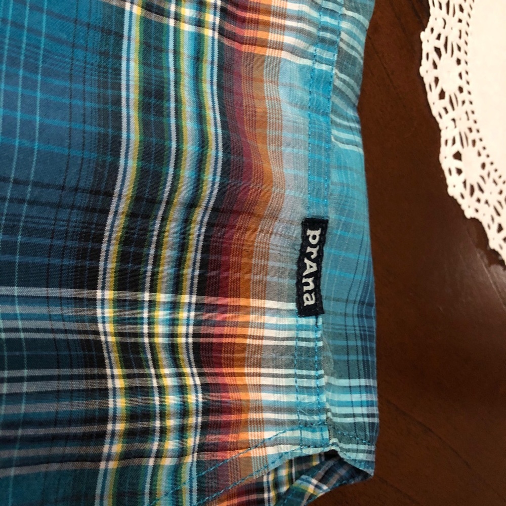Prana Blue and Brown Plaid Casual Button Down Shirt - Picture 6 of 8